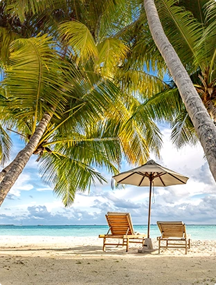 Tropical Beach with Lounge Chairs and Ocean View